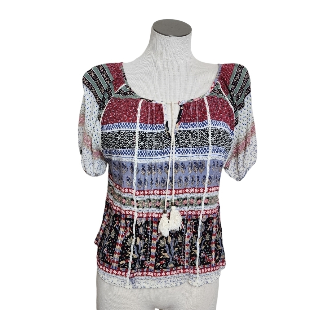 Forever 21 Multicolor Floral Round Neck Short Sleeve Women's Top Size L